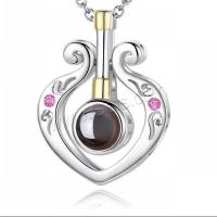 925 Sterling Silver Miniature Projection Necklace, with Glass, real silver plated, for woman, 400+50mmuff0c 