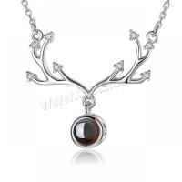 925 Sterling Silver Miniature Projection Necklace, with Glass, Antlers, real silver plated, for woman & with rhinestone 40+5cmuff0c 
