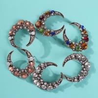 Zinc alliage strass Stud Earring, alliage de zinc, lune, bijoux de mode & pour femme & avec strass, plus de couleurs à choisir Vendu par paire