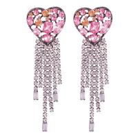 Zinc Alloy Tassel Earring, fashion jewelry & for woman & with rhinestone, pink 