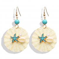 Rattan Earring, Zinc Alloy, with Rattan & Shell & Plastic Pearl, Bohemian style & for woman 
