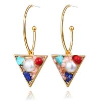 Plastic Pearl Zinc Alloy Earring, with Gemstone Chips & Plastic Pearl, Triangle, for woman 