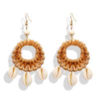 Rattan Earring, Zinc Alloy, with Rattan & Shell, Bohemian style & for woman 