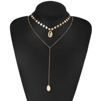 Shell Zinc Alloy Necklace, with Shell, gold color plated, Double Layer & Adjustable & for woman, 358mm,424mm,116mm 