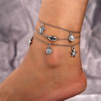 Zinc Alloy Anklet, with 6cm extender chain, silver color plated, three layers & Adjustable & Unisex & oval chain Approx 9.5 Inch 
