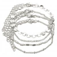 Zinc Alloy Anklet, with 5cm extender chain, silver color plated, 4 pieces & Adjustable & Unisex Approx 7.7 Inch 