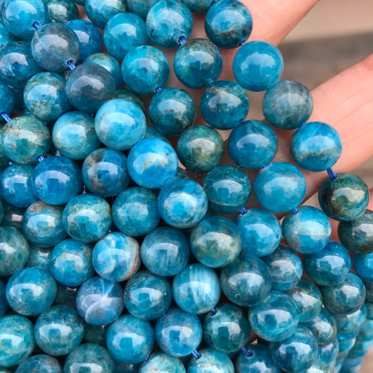 Apatite perles nature, Apatites, Rond, poli, normes différentes pour le choix, bleu, Vendu par brin