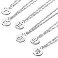 Stainless Steel Jewelry Necklace, with 5cm extender chain, 12 Signs of the Zodiac, platinum color plated, oval chain & for woman, 12mm Approx 15.75 Inch 