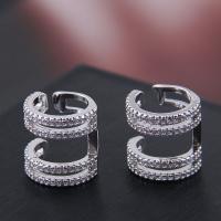Brass Earring Clip, with Cubic Zirconia, plated, for woman, silver color, 13mm 