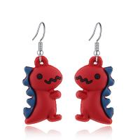 Zinc Alloy Drop Earring, with Silicone, brass earring hook, Dinosaur, plated, for woman 40*13mm, 3/Lot 