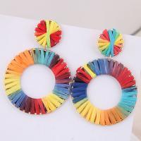 Zinc Alloy Drop Earring, with Rafidah Grass, stainless steel post pin, Donut, plated, for woman, multi-colored, 66*47mm 