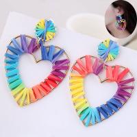 Zinc Alloy Drop Earring, with Rafidah Grass, stainless steel post pin, Heart, plated, for woman, multi-colored, 77*58mm 
