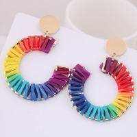 Zinc Alloy Drop Earring, with Rafidah Grass, stainless steel post pin, plated, for woman, multi-colored, 63*47mm 