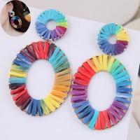 Zinc Alloy Drop Earring, with Rafidah Grass, stainless steel post pin, plated, for woman, multi-colored, 93*53mm 