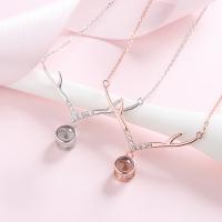 925 Sterling Silver Miniature Projection Necklace, with Glass, Antlers, real silver plated, for woman & with rhinestone 400+50mmuff0c 