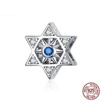925 Sterling Silver Beads, Hexagram, platinum plated, micro pave cubic zirconia 