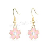 Zinc Alloy Drop Earring, with Shell Pearl, Flower, rose gold color plated, for woman & enamel, 55mm 