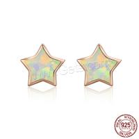 Sterling Silver Stud Earring, 925 Sterling Silver, with Opal, Star, rose gold color plated, fashion jewelry & for woman 