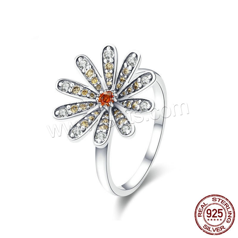 Cubic Zirconia Micro Pave Sterling Silver Finger Ring, 925 Sterling Silver, Daisy, real silver plated, different size for choice & micro pave cubic zirconia & for woman, 1.7x1.7cmuff0c0.2cm, US Ring Size:7-8, Sold By PC