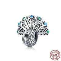 Sterling Silver European Beads, 925 Sterling Silver, Peacock, real silver plated, for woman 