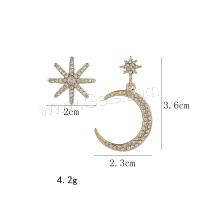 Zinc Alloy Asymmetric Earrings, for woman & with rhinestone 2.3cmX3.6cm,2cm 