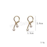 Pendientes de Perno de Aleación de Zinc, con Perlas plásticas, para mujer, dorado, 15x28mm, Vendido por Par