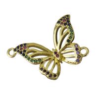 Cubic Zirconia Micro Pave Brass Connector, Butterfly, real gold plated, micro pave cubic zirconia & 1/1 loop Approx 1.5mm 