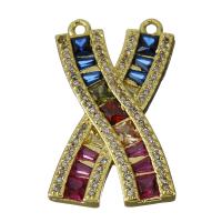Cubic Zirconia Micro Pave Brass Pendant, Letter X, real gold plated, micro pave cubic zirconia & double-hole Approx 1.5mm 