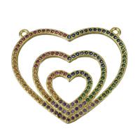 Латунные подвески-сердце, Латунь, Сердце, плакированный настоящим золотом, инкрустированное микро кубического циркония & двойное отверстие & отверстие отверстие:Приблизительно 1.5mm, продается PC