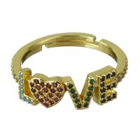 Brass Open Finger Ring, real gold plated, micro pave cubic zirconia & for woman, 6mm, US Ring 