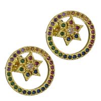 Brass Stud Earring, real gold plated, micro pave cubic zirconia & for woman 