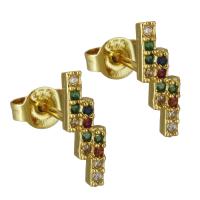 Brass Stud Earring, real gold plated, micro pave cubic zirconia & for woman 