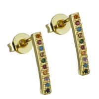 Brass Stud Earring, real gold plated, micro pave cubic zirconia & for woman 