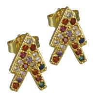 Brass Stud Earring, real gold plated, micro pave cubic zirconia & for woman 