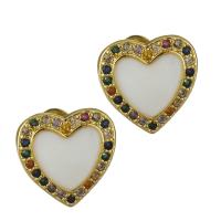 Brass Stud Earring, Heart, real gold plated, micro pave cubic zirconia & for woman & enamel 