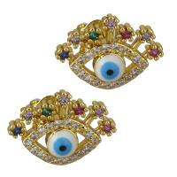 Brass Stud Earring, Evil Eye, real gold plated, micro pave cubic zirconia & for woman 