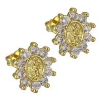 Brass Stud Earring, real gold plated, micro pave cubic zirconia & for woman 