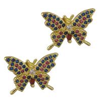 Brass Stud Earring, Butterfly, real gold plated, micro pave cubic zirconia & for woman 