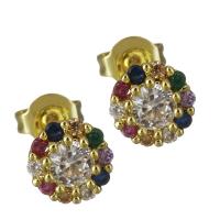 Brass Stud Earring, real gold plated, micro pave cubic zirconia & for woman 