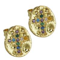 Brass Stud Earring, real gold plated, micro pave cubic zirconia & for woman 