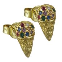 Brass Stud Earring, Ice Cream, real gold plated, micro pave cubic zirconia & for woman 