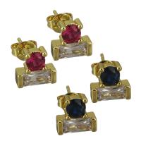 Brass Stud Earring, real gold plated, micro pave cubic zirconia & for woman 