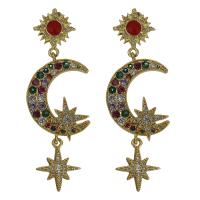 Cubic Zirconia Micro Pave Brass Earring, Moon and Star, real gold plated, micro pave cubic zirconia & for woman 48mm 