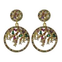 Cubic Zirconia Micro Pave Brass Earring, real gold plated, micro pave cubic zirconia & for woman & hollow 32.5mm 