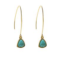 Turquoise Zinc Alloy Earring, with Synthetic Turquoise, iron earring hook, Triangle, gold color plated, for woman lead & cadmium free, 55mm 