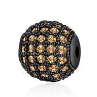 Cubic Zirconia Micro Pave Brass Beads, Round, gun black plated, micro pave cubic zirconia 10mm Approx 2mm 