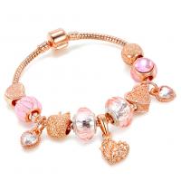 Zinc Alloy European Bracelets, with Brass, Heart, gold color plated & for woman, rose gold color 