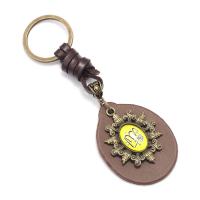 Leather Key Clasp, with Glass & Zinc Alloy, gold color plated, durable & hardwearing & time gem jewelry & Unisex, brown 