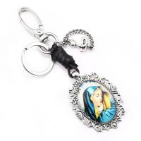Leather Key Chains, with Glass & Zinc Alloy, silver color plated, durable & hardwearing, silver color 