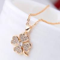 Brass Cubic Zirconia Necklace, with Cubic Zirconia, Four Leaf Clover, plated, for woman 420*14mm 